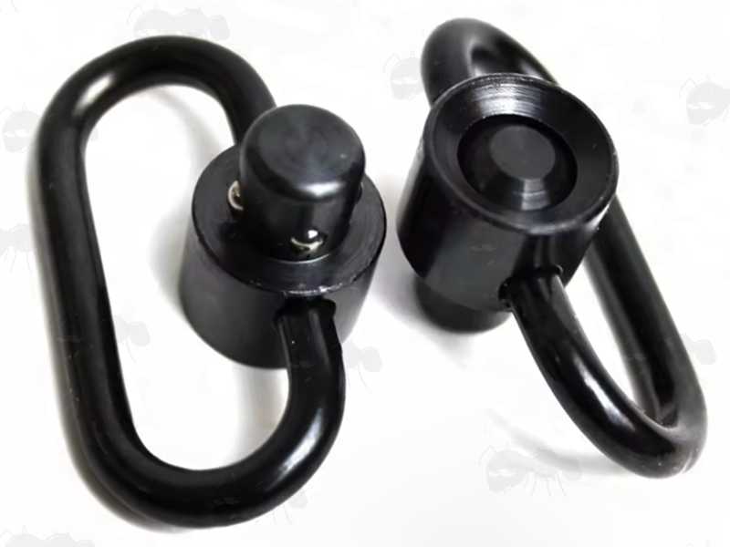 Pair of 1.50 Inch Internal Loop Black Push Button 10mm Socket Quick Release Sling Swivel with Rounded Corners
