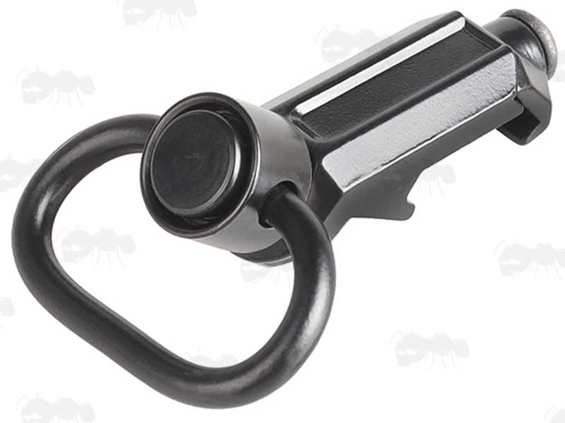 QD 10mm Socket with 20mm Rail Mount on Rifle Forend with Push Button Swivel Fitted
