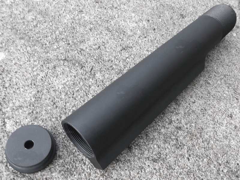 View of The Com-Spec Buffer Tube with Internal Storage Compartment for AR Rifles with End Cap Unscrewed