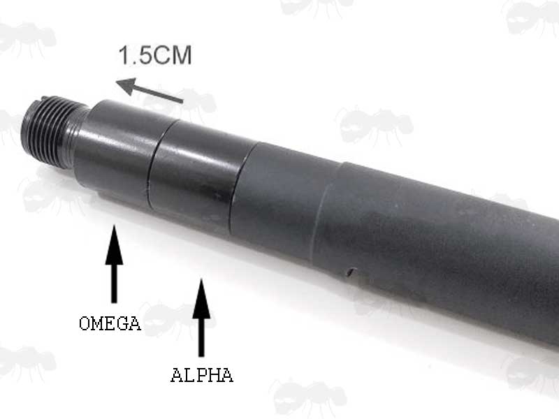 Alpha and Omega M4 Airsoft Silencer Adapters Fitted to a Barrel