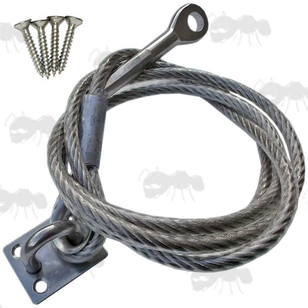 Six Foot Long Coated Steel Security Cord with Fixings for Gun Display Racks
