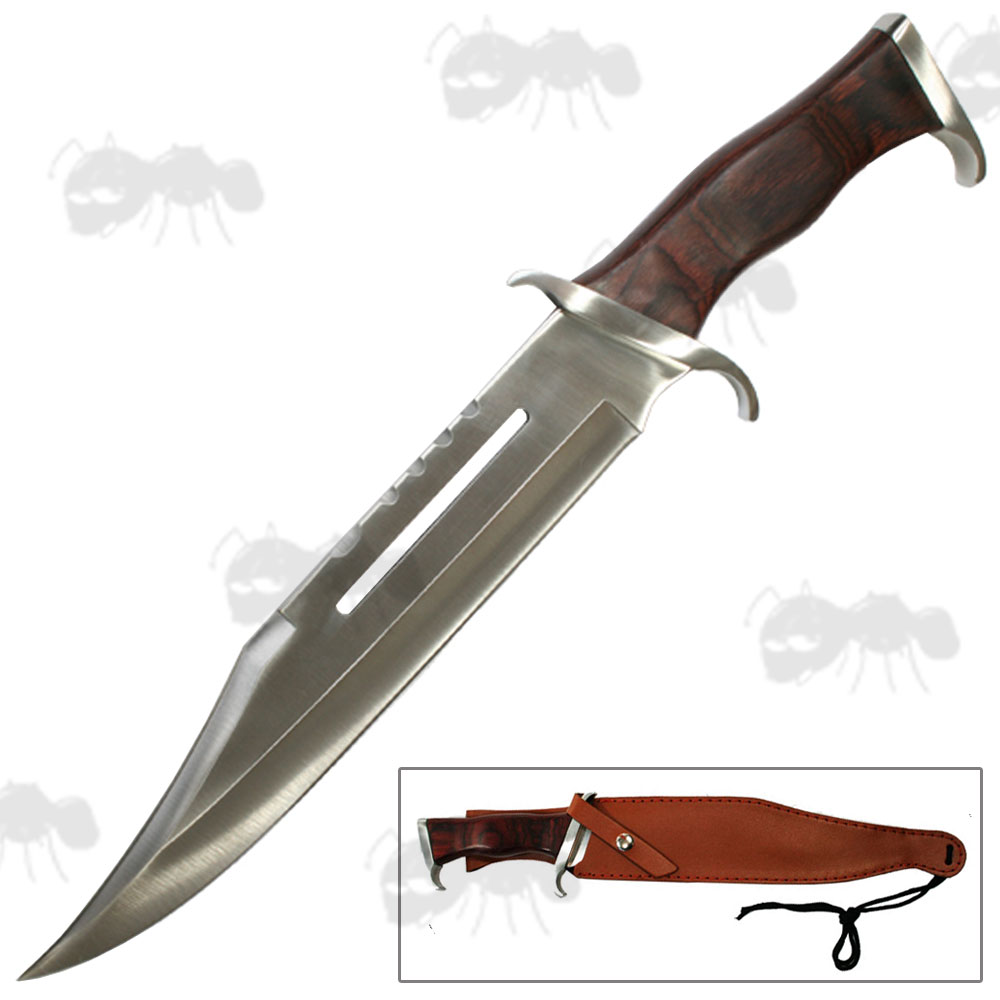 Rambo III Bowie Knife Deluxe Wooden Grip Survival Knife UK Freepost