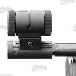 Black Plastic Rail Base Adapter Mount Fitted to the Muzzle End of an Air Arms S410 Barrel