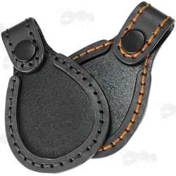 Pair of AnTac Black Leather Barrel Rest Boot Toe Protector with Black and Brown Stitching