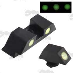 Front and Rear Glock Pistol Ironsights with Glow In the Dark Dots