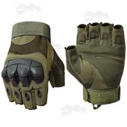 Tactical Protective Hard Knuckle Fingerless Gloves in Army Green