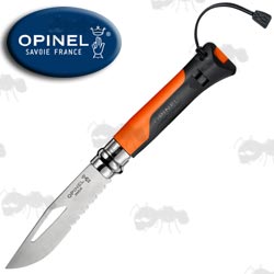 Opinel Number 08 outdoor Folding Knife Black and Orange Signal Whistle Handle