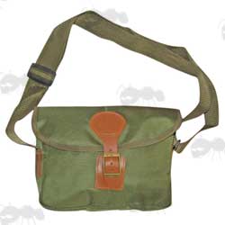 Green Canvas and Brown Leather Fitting Shotgun Cartridge Bag