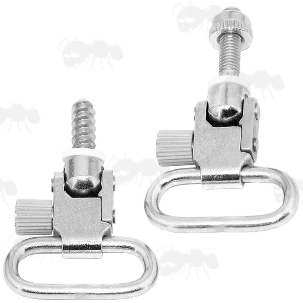 Set of Silver Quick-Release Swivels for 25mm Wide Slings with Wood and Machine Thread QD Studs and Washers