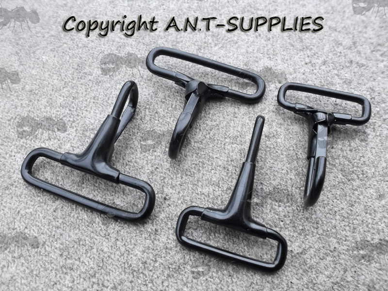 Two Pairs of Black Gun Sling Snap Clips for 25mm and 30mm Wide Webbing
