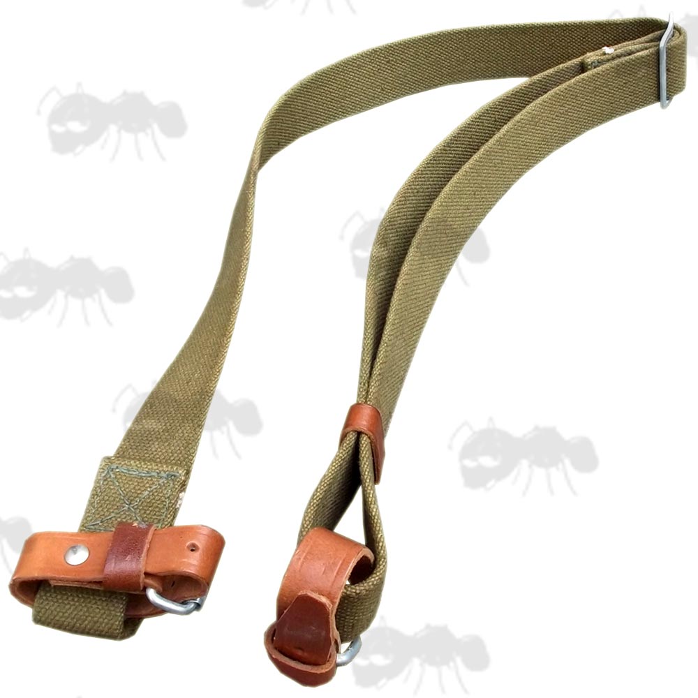 Genuine Original Russian Made Mosin Nagant Green Canvas Carry Sling with Leather Tab Fittings
