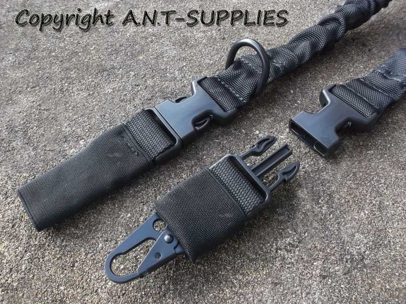 Close Up View of The QD Buckle End HK Clip Hooks for The Heavy-Duty Black Two Point Bungee Rifle Sling