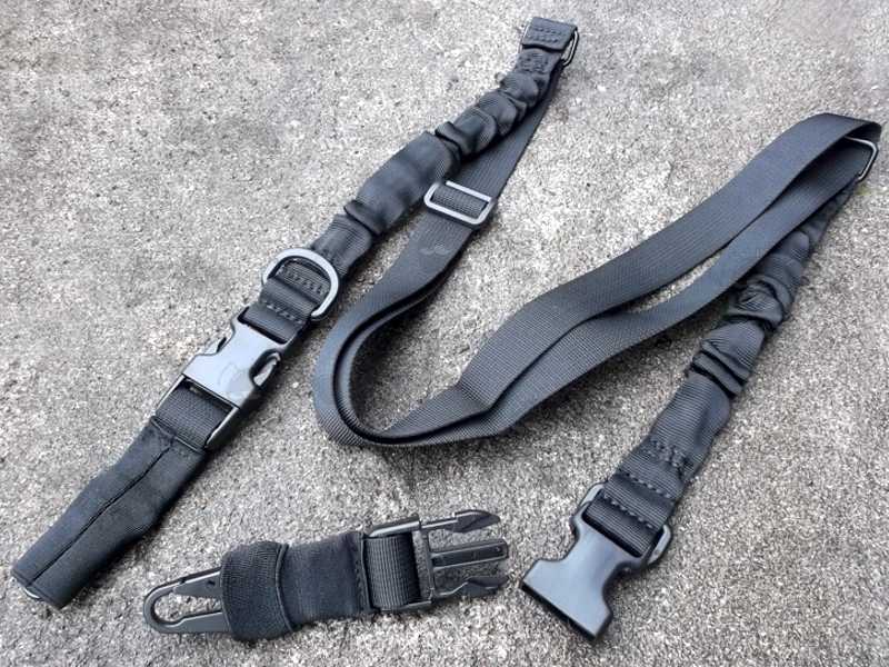 Black Two / One Point Bungee Rifle Sling with QD ABS Buckles and HK Style Snap Hook Clips