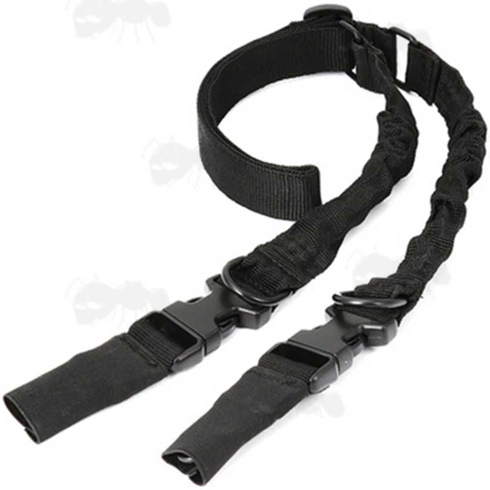 Black Two / One Point Bungee Rifle Sling with QD ABS Buckles and HK Style Snap Hook Clips