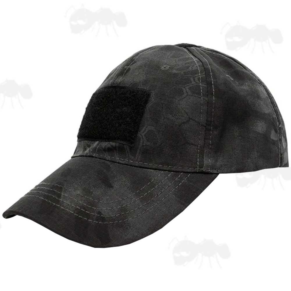 Black Reptile Camouflage Baseball Cap with Negative Velcro Patch Holder