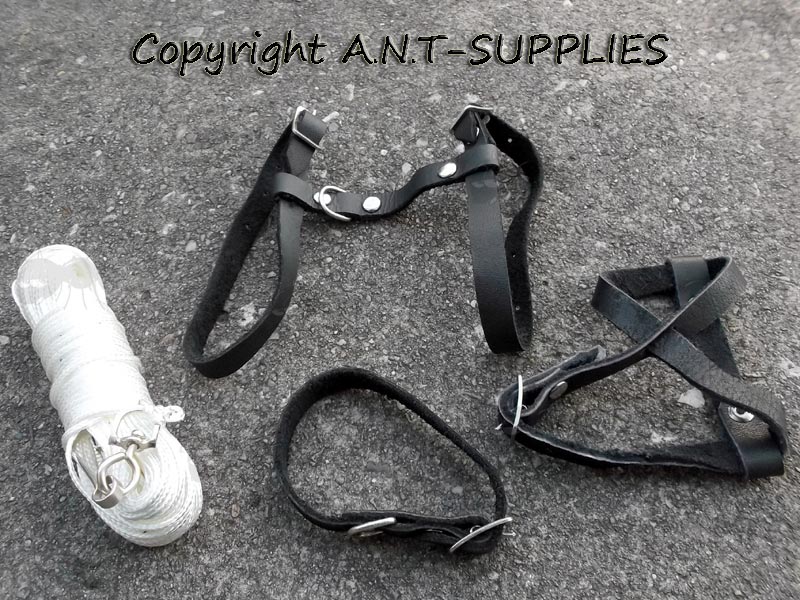 Set of Leather Ferret Harness, Collar and Muzzle with White Cord Line