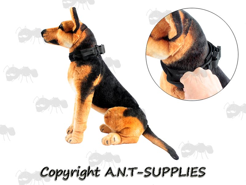 Stuffed Toy German Shepherd with Heavy-Duty Collar with Built-in Handle