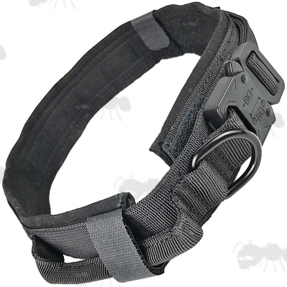 Black Heavy-Duty Military Dog Collar with Built-in Handle
