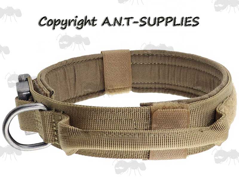 Tan Coloured Heavy-Duty Military Dog Collar with Built-in Handle