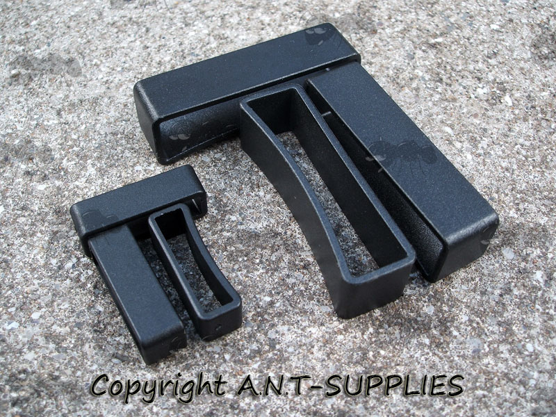 Three Small and Three Large Black Plastic Webbing Keeper Loops