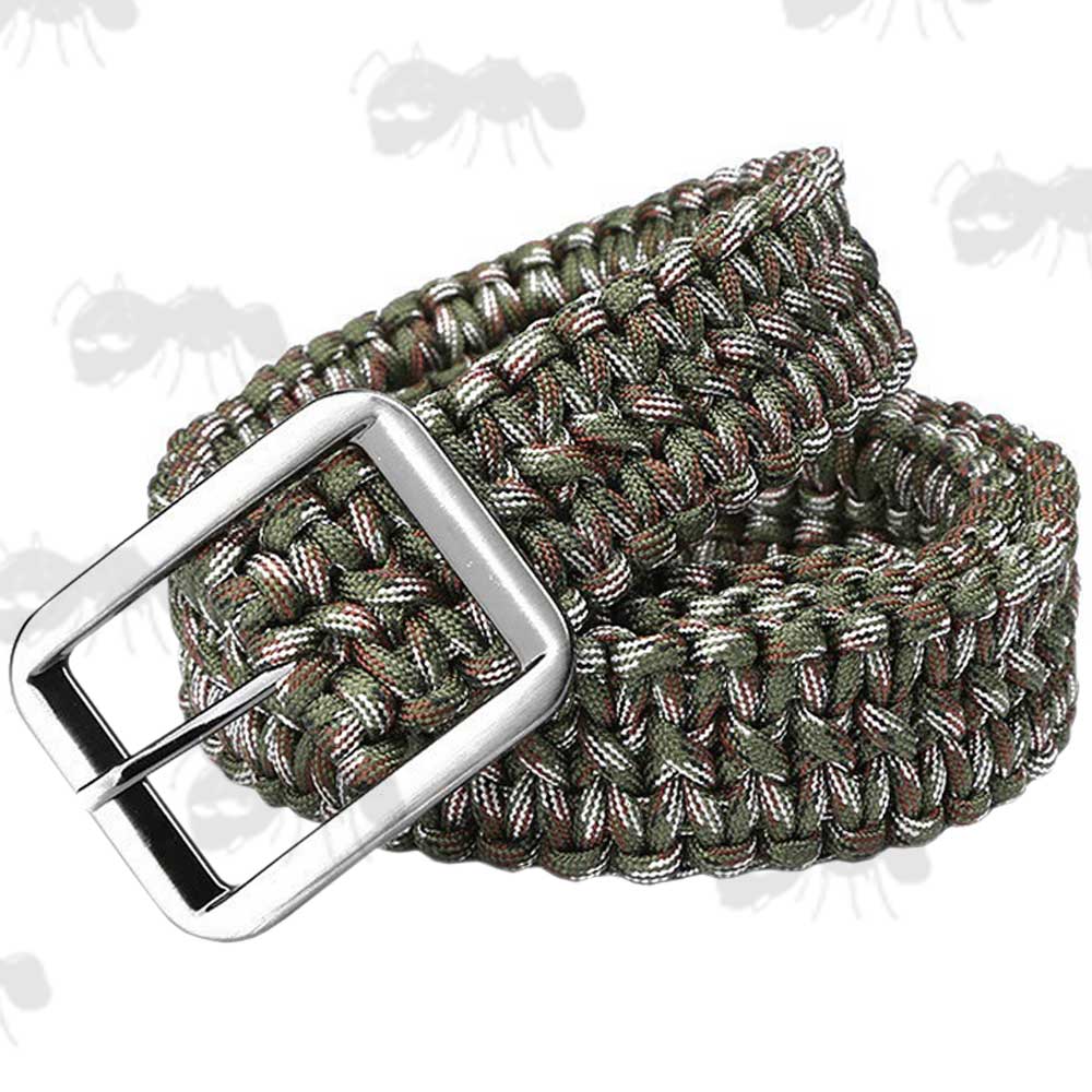 Woodland Camouflage Paracord Trouser Belt with Large Metal Buckle