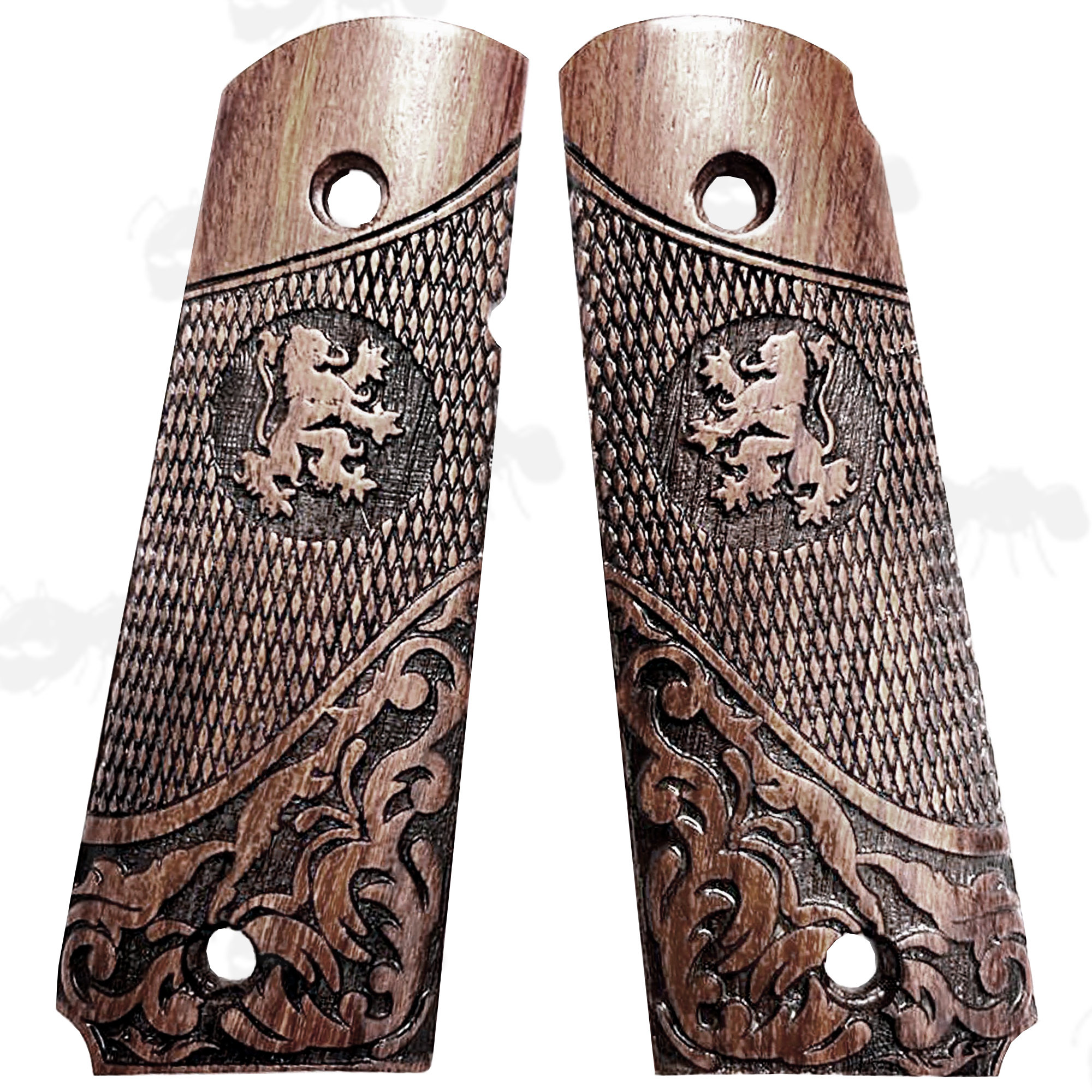 Pair of Full Size Teak Wood 1911 Pistol Grips with a Textured Finish