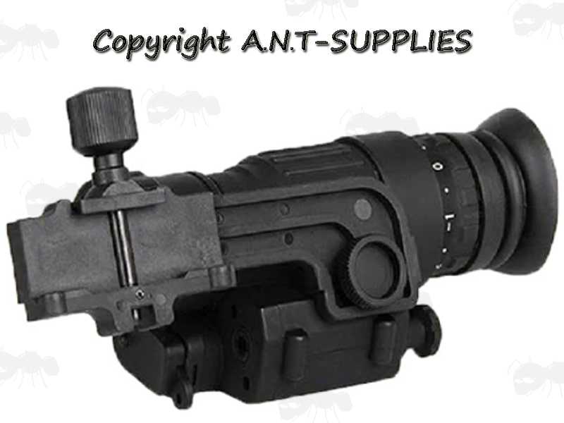 Black Polymer Rail Mount Adapter for PVS-14 Style Night Vision Monoculars, Shown Fitted to Sight