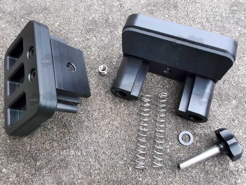 Dismantled View of The All Black Polyformaldehyde PCP Rifle Tripod Fitting Saddle Mount Rest