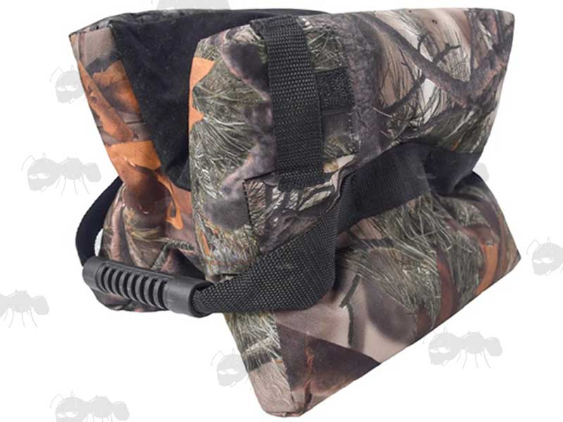Tree Camouflage Polyester Canvas and Black Suede Big H Shooting Bag Rest