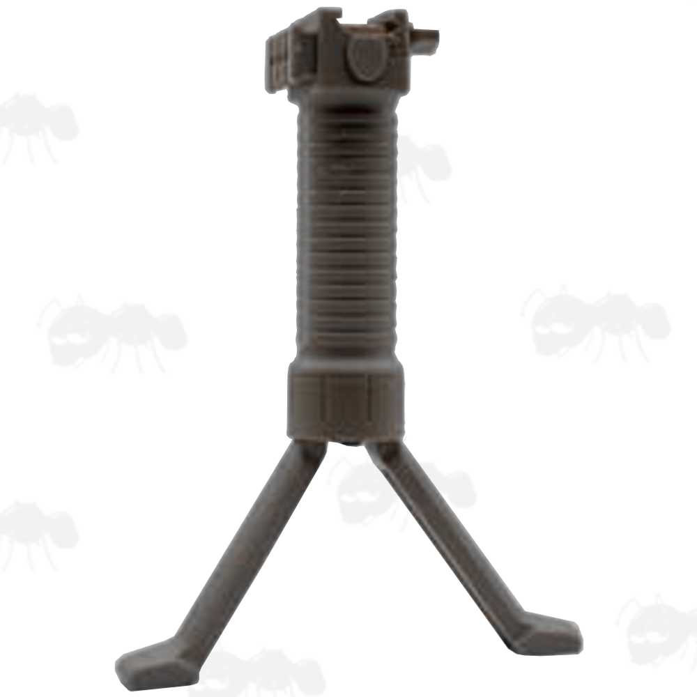 Brown Airsoft Vertical Grip Bipod with Side Accessory Rail and Telescopic Legs