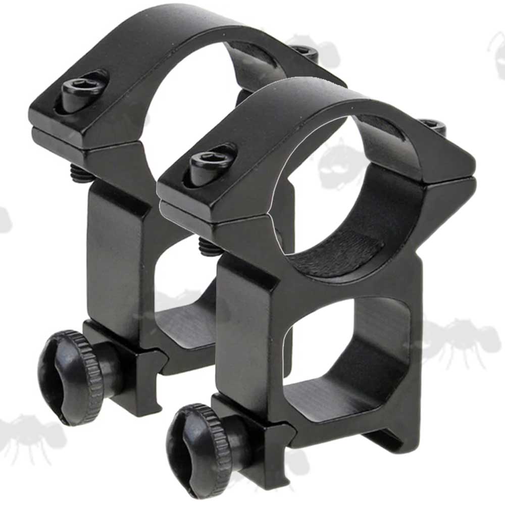 Pair of Extra High Profile Weaver / Picatinny Rail Mount Rings for 25mm Scope Tubes