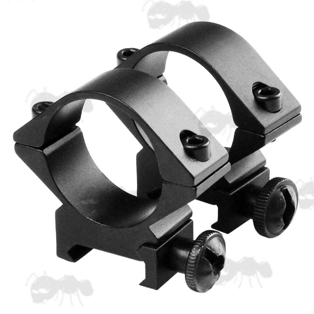 Pair of Low Profile Weaver / Picatinny Rail Mount Rings for 30mm Scope Tubes