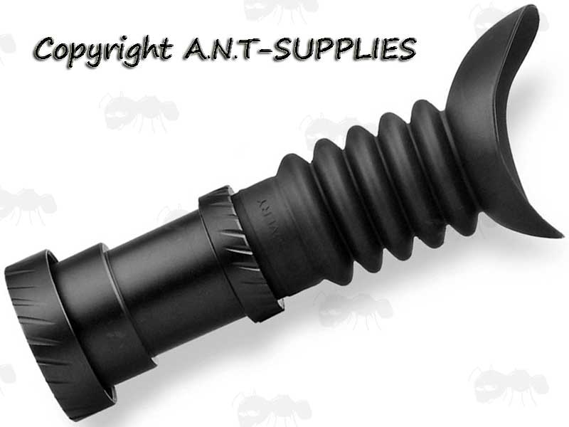 Wide Fit Concertina Pigs Ear Scope Eyepiece Shown Fitted to Rifle Scope Eyepiece Adapter