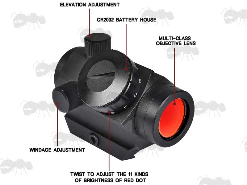 Feature Guide For The AnTac Red Dot Sight with Rubber Bikini Style Lens Covers, On a Weaver / Picatinny Rail