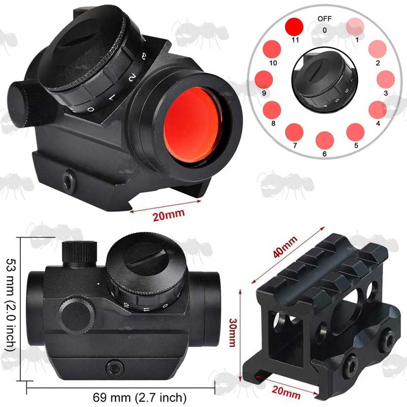 AnTac Red Dot Sight with Rubber Bikini Style Lens Covers, On a Weaver / Picatinny Rail