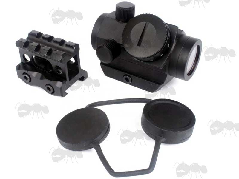 AnTac Red Dot Sight with Rubber Bikini Style Lens Covers, With High Weaver / Picatinny Riser Rail