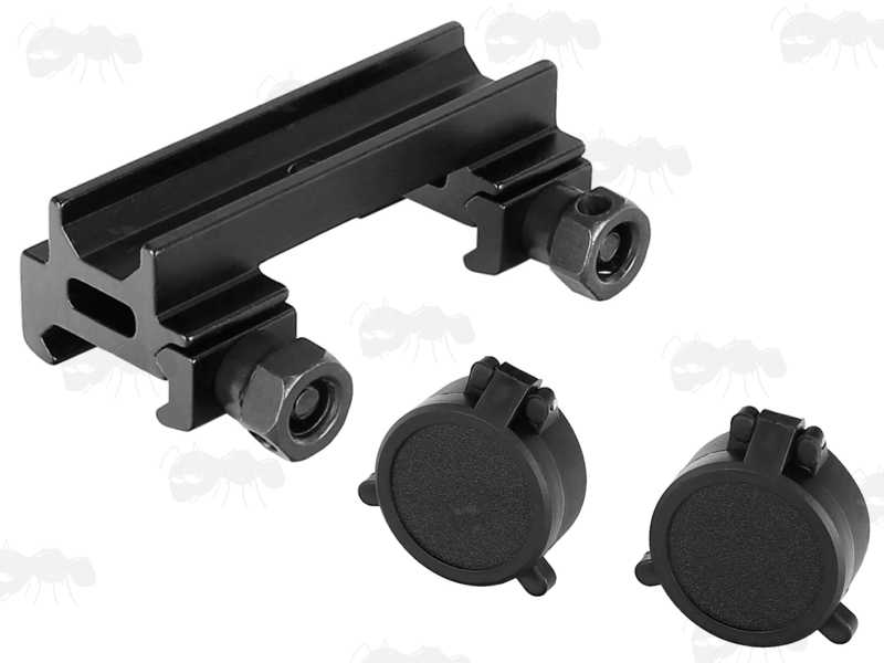 Rail Mount and Flip Up Black Lens Caps for The AR-15 Carry Handle 4x20 Scope