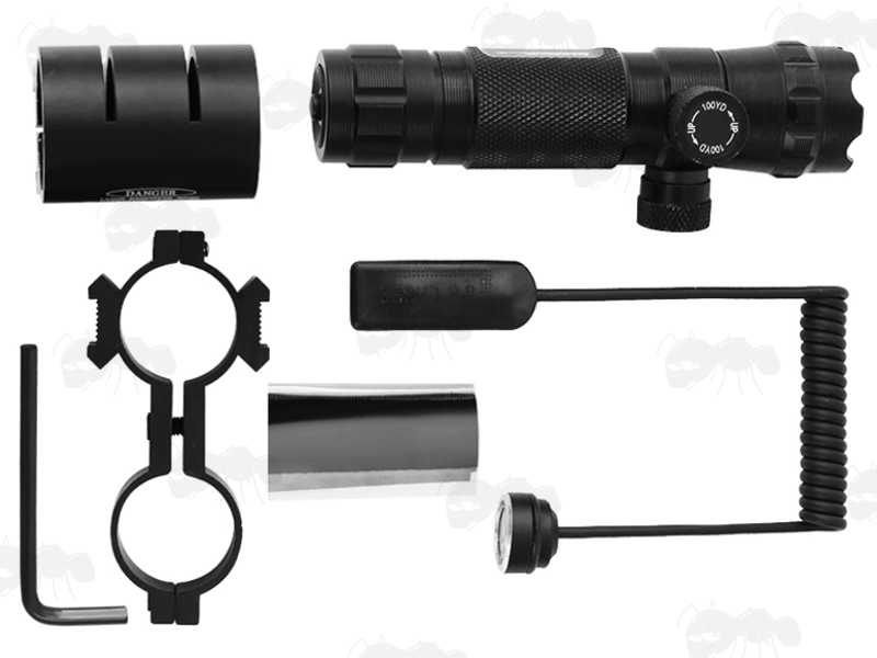 Adjustable Red Laser Gun Sight with Remote Tailcap, Figure of Eight Scope Tube Mount and Weaver / Picatinny Rail Mount