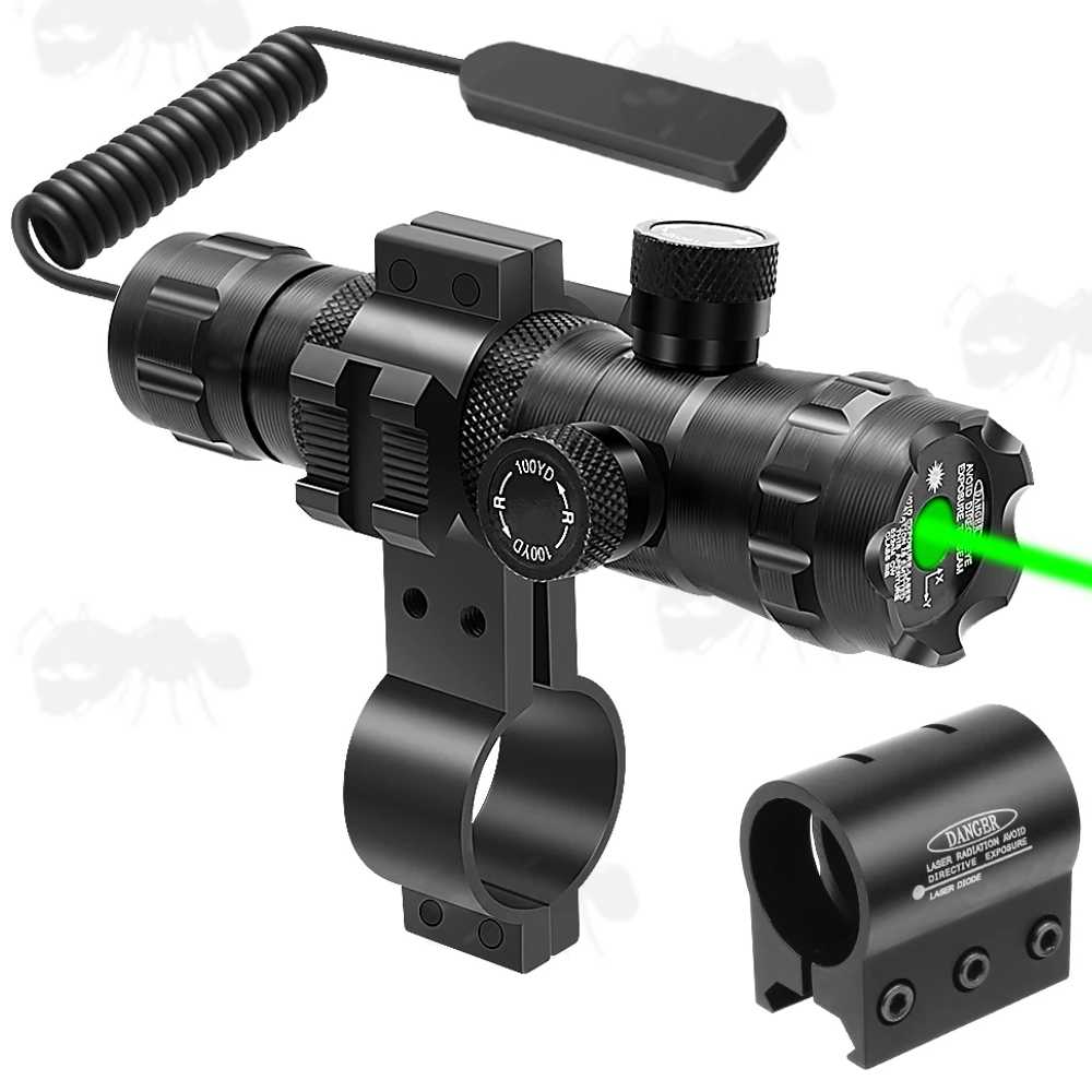 Adjustable Green Laser Gun Sight with Remote Tailcap, Figure of Eight Scope Tube Mount and Weaver / Picatinny Rail Mount