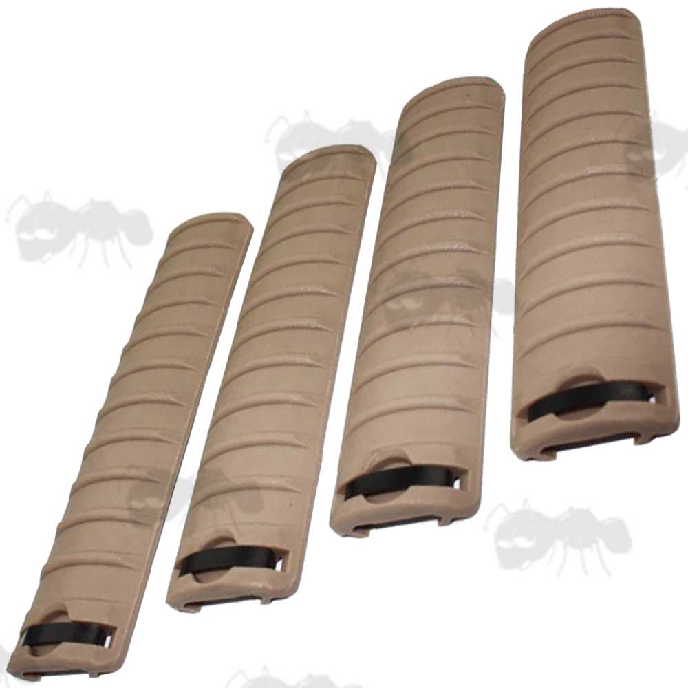 Four Piece Tan Coloured Ribbed Rail Covers for Weaver / Picatinny Handguards