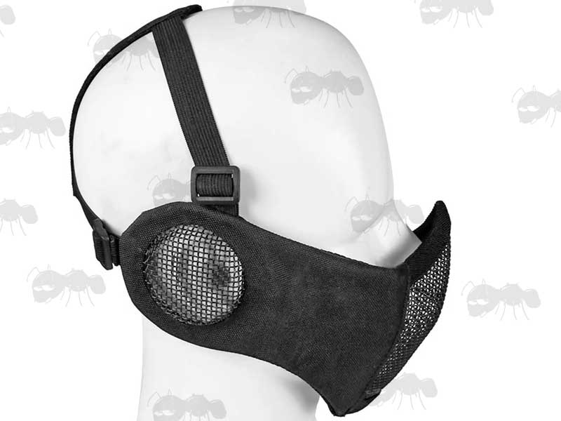 Black Lower Face Wire Mesh Airsoft Mask with Ear Covers