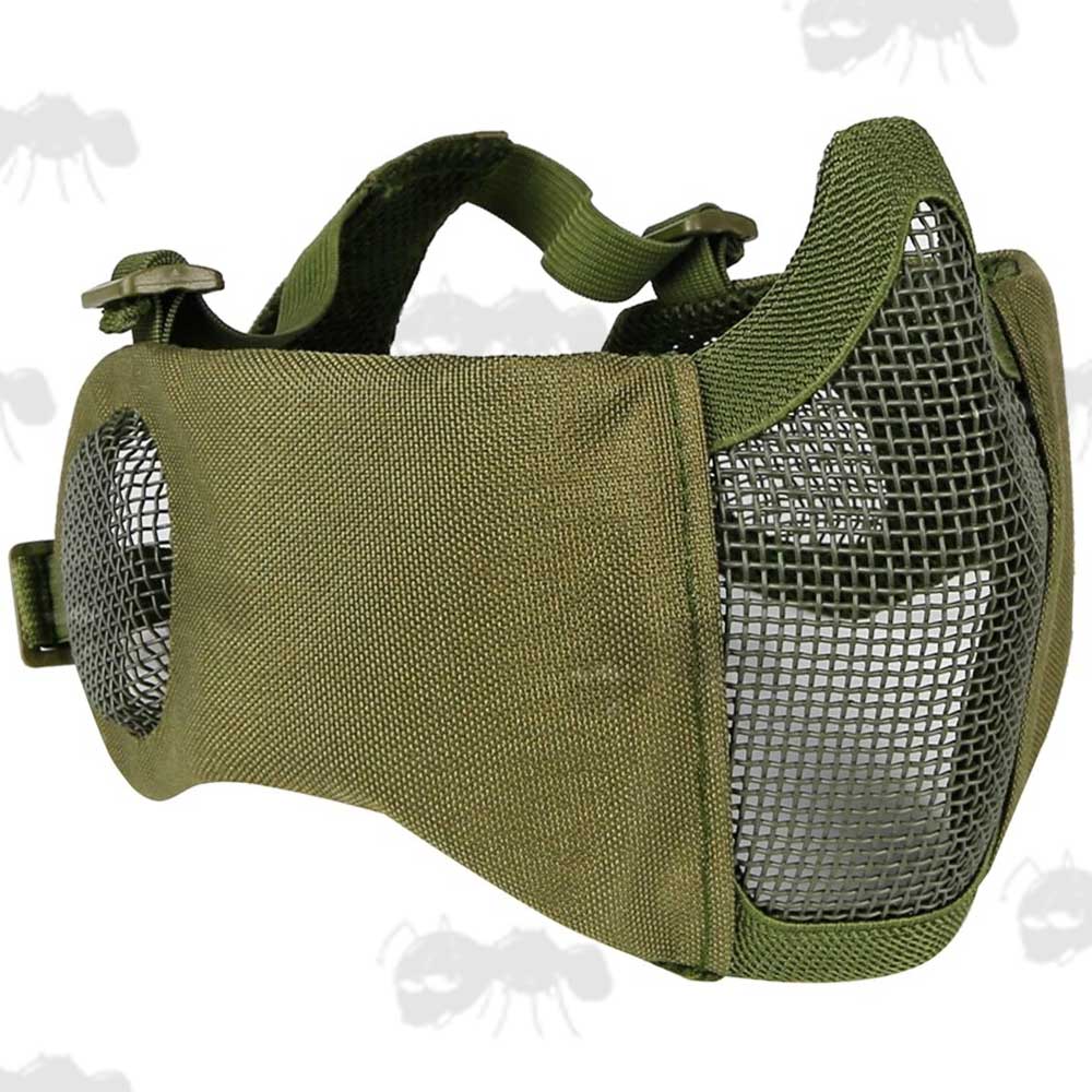 Olive Green Airsoft Lower Face Wire Mesh Mask with Ear Covers