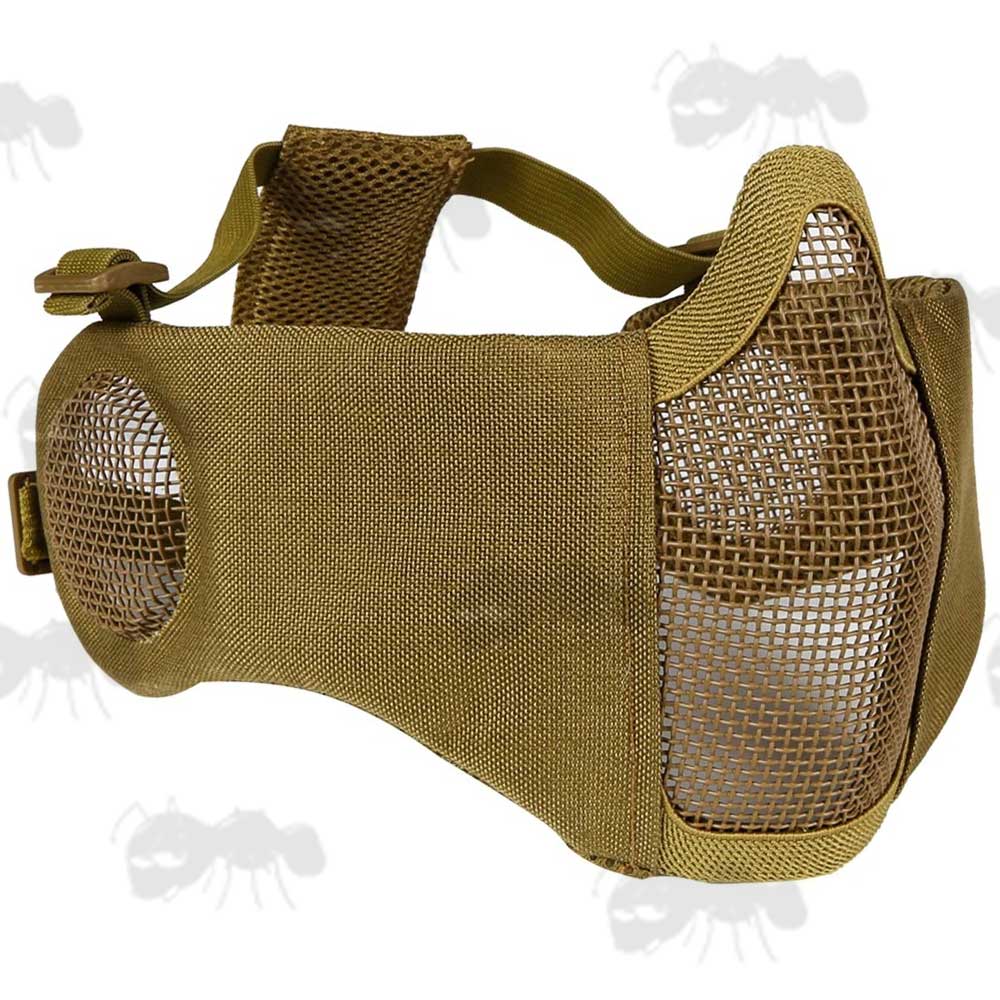 Khaki Airsoft Lower Face Wire Mesh Mask with Ear Covers