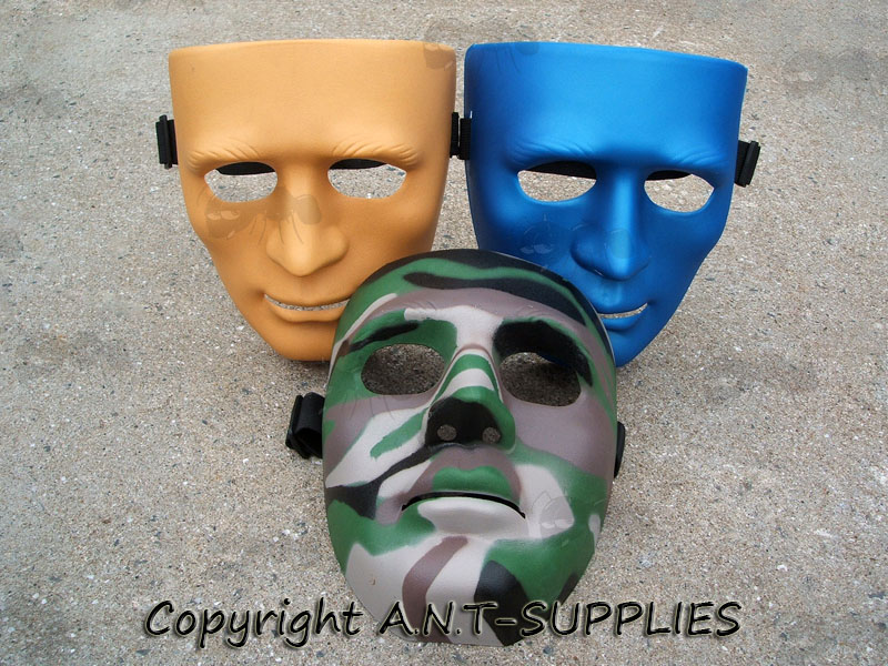 Sand, Blue and Camouflage Coloured Plastic Koei Man Face Airsoft Masks