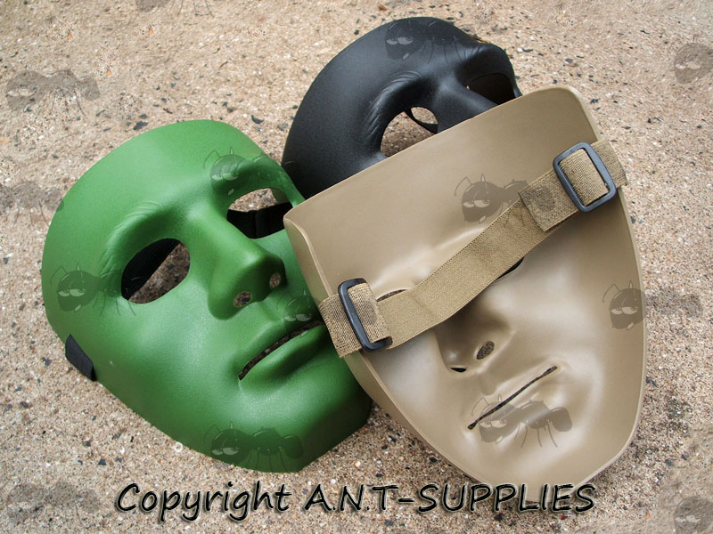 Black, Green and Tan Colours Plastic Koei Man Face Airsoft Masks