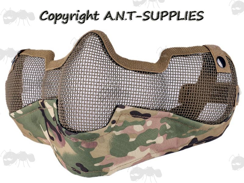 Multicamo Lower Face Wire Mesh Airsoft Mask with Ear Covers