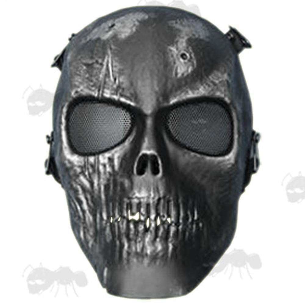 MO1 Black and Silver Full Face Skull Airsoft Mask
