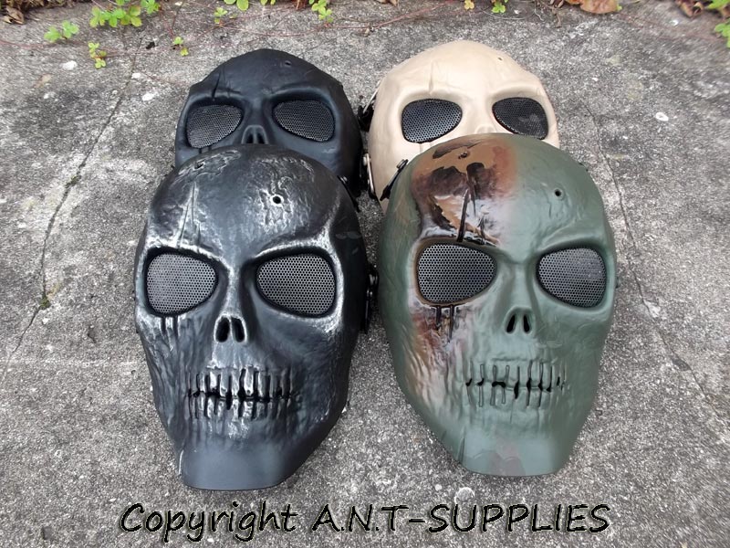 Black, Black and Silver, Green abd Brown, Tan Coloured MO1 Full Face Skull Airsoft Masks