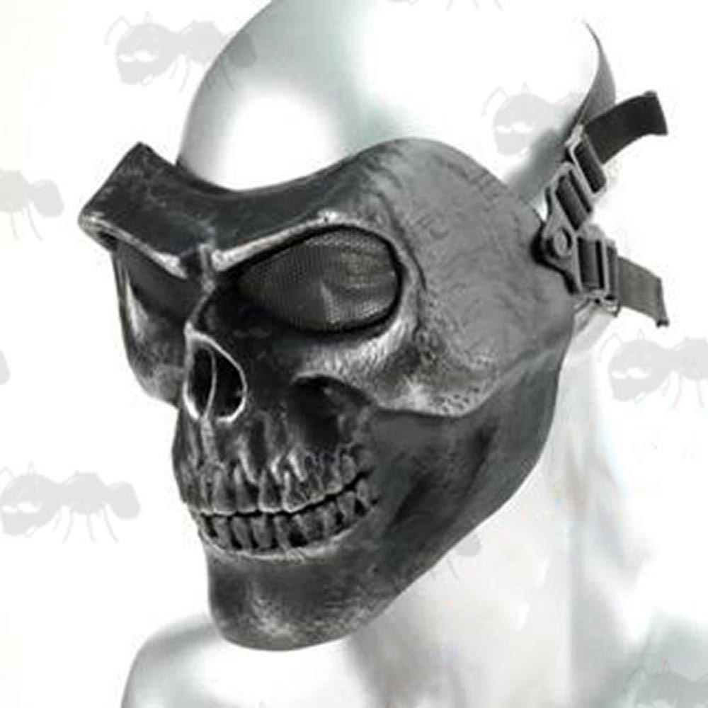 MO2 Black with Silver Detail Airsoft Skull Mask With Mesh Eye Panels