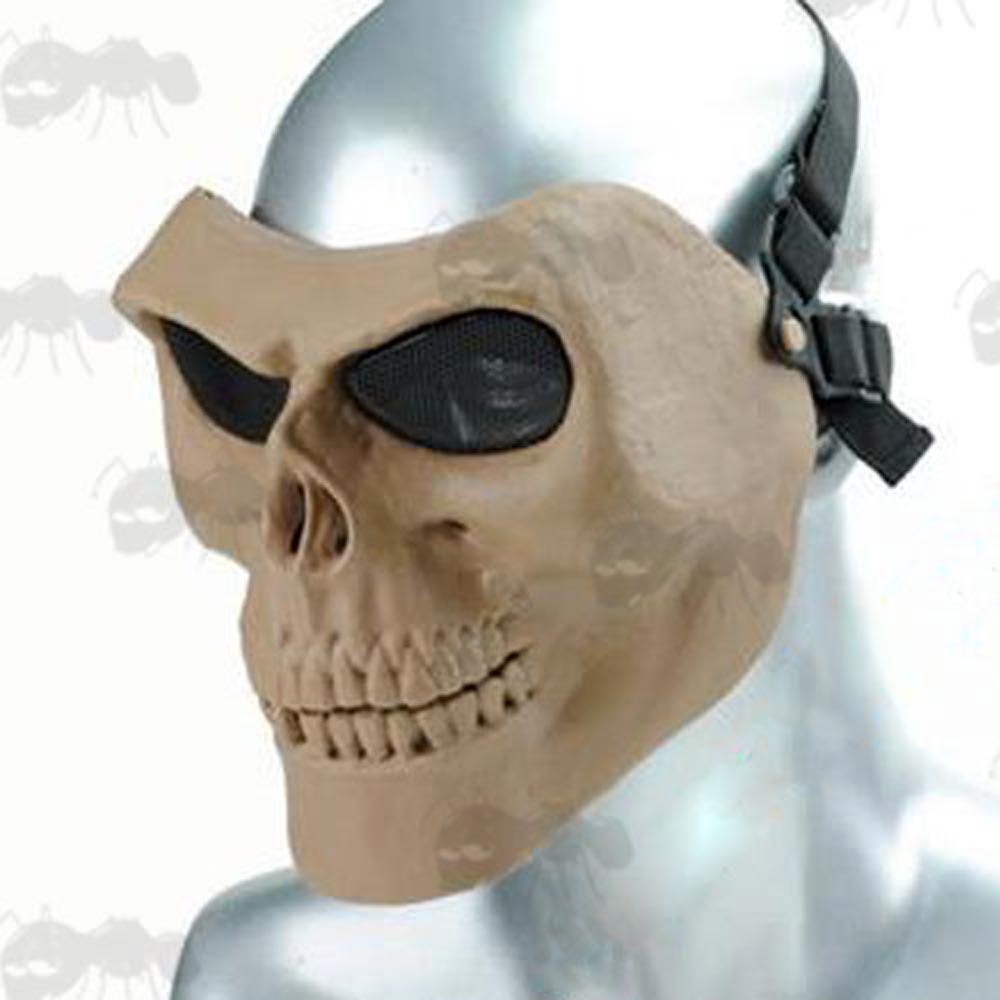 MO2 Tan Airsoft Skull Mask With Mesh Eye Panels